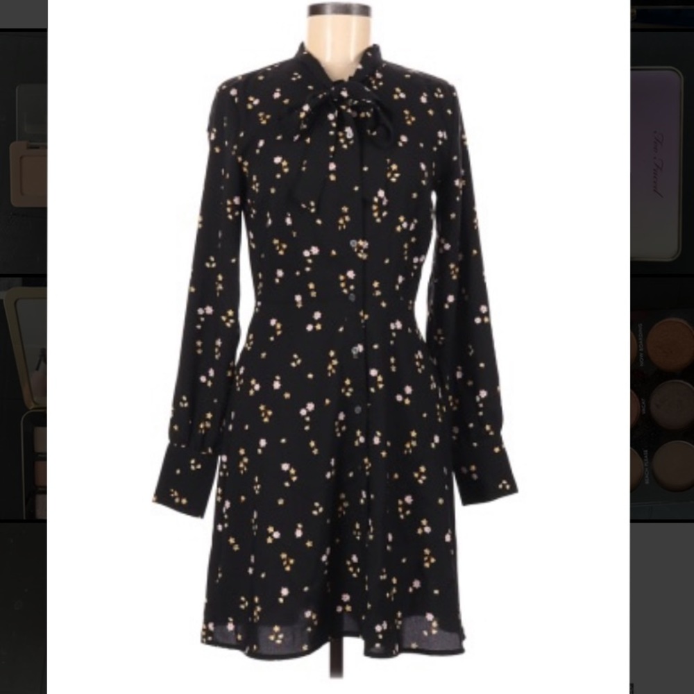 LOFT Long Sleeve Dress with Tie Neck